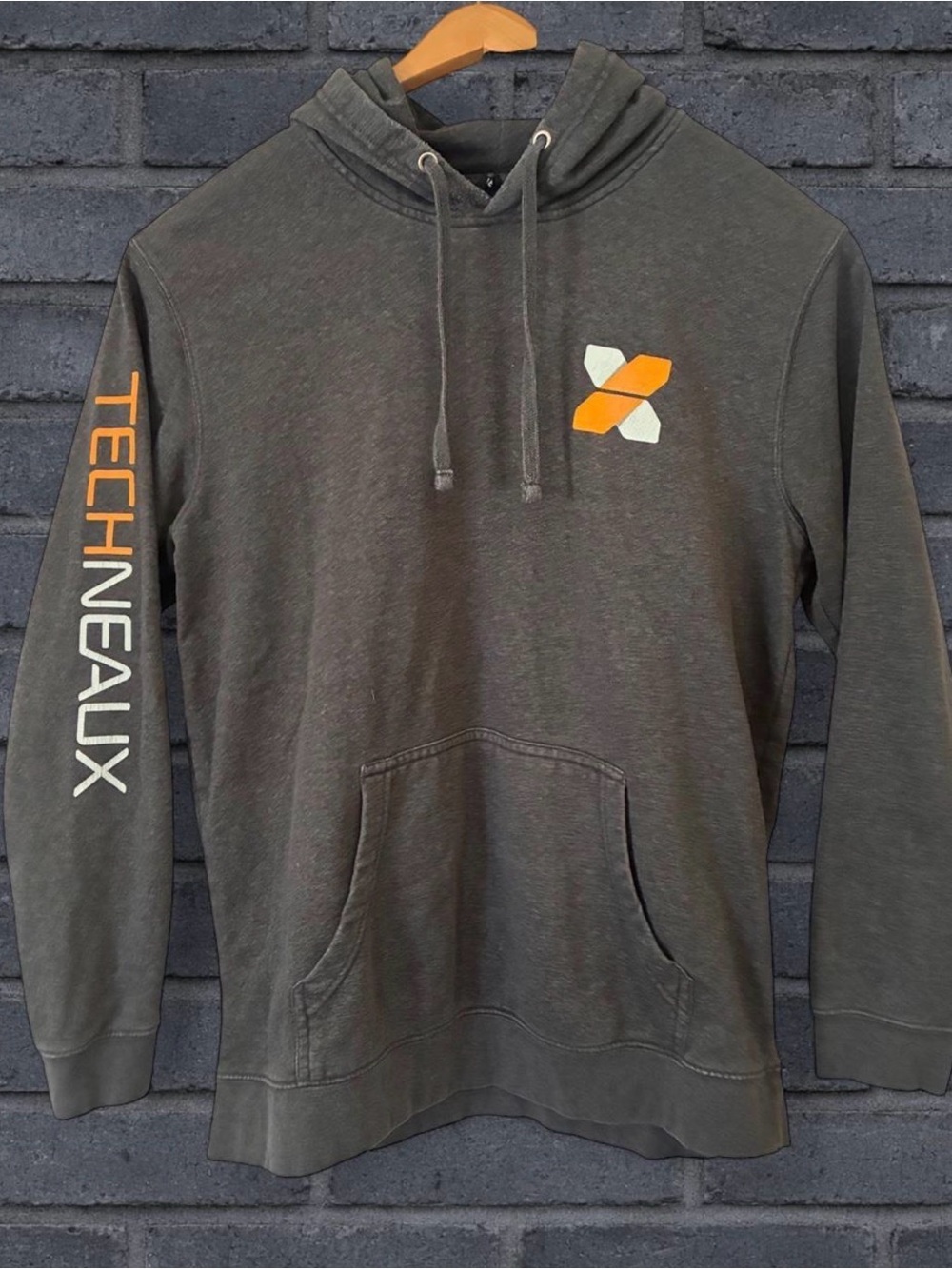 District V.I.T. Men’s Texhneaux Charcoal Gray Hoodie with Orange Logo Large